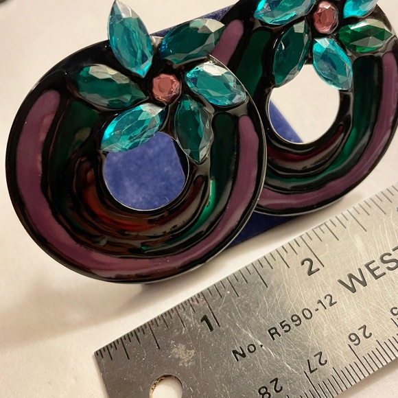 VINTAGE : 80s La Rage Modernist Mixed Materials Pierced Earrings - Picture 8 of 10